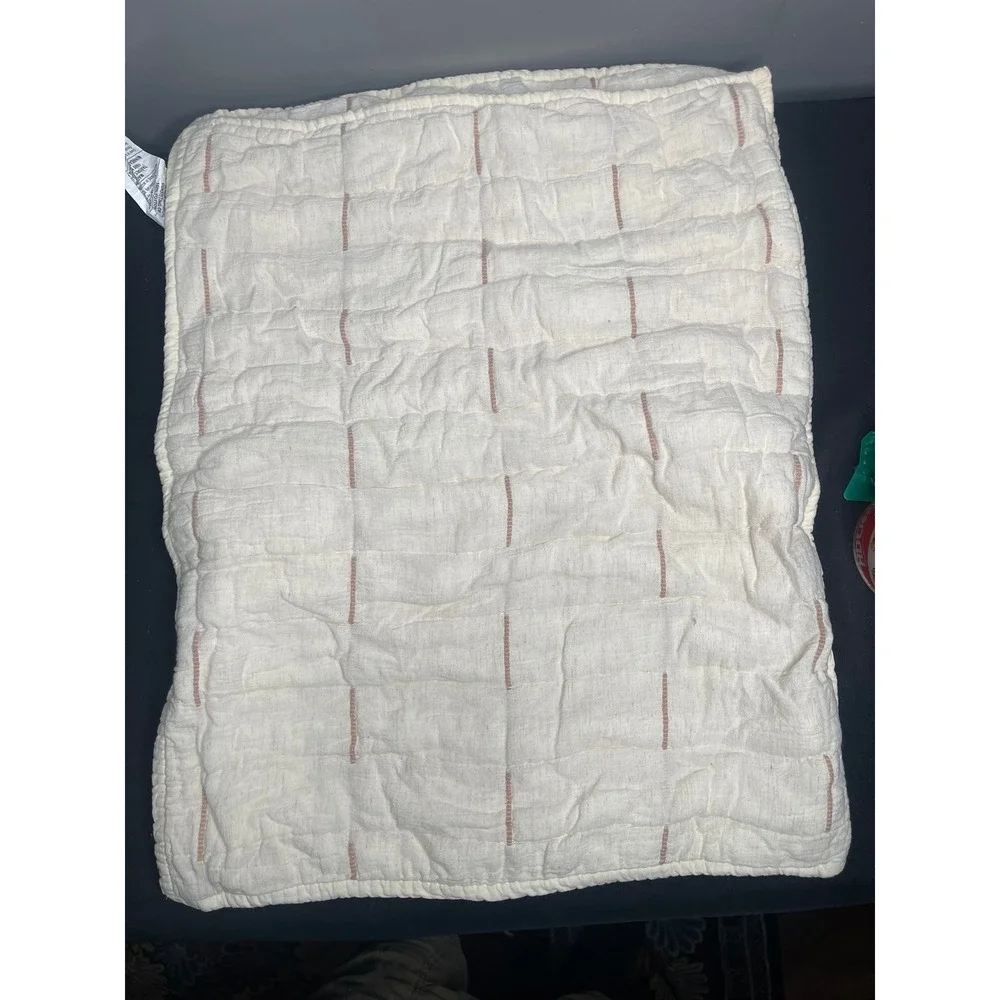 Set of 4 Hearth & Hand Magnolia Cream Pink Quilted Pillowcase Cotton Linen 20x26